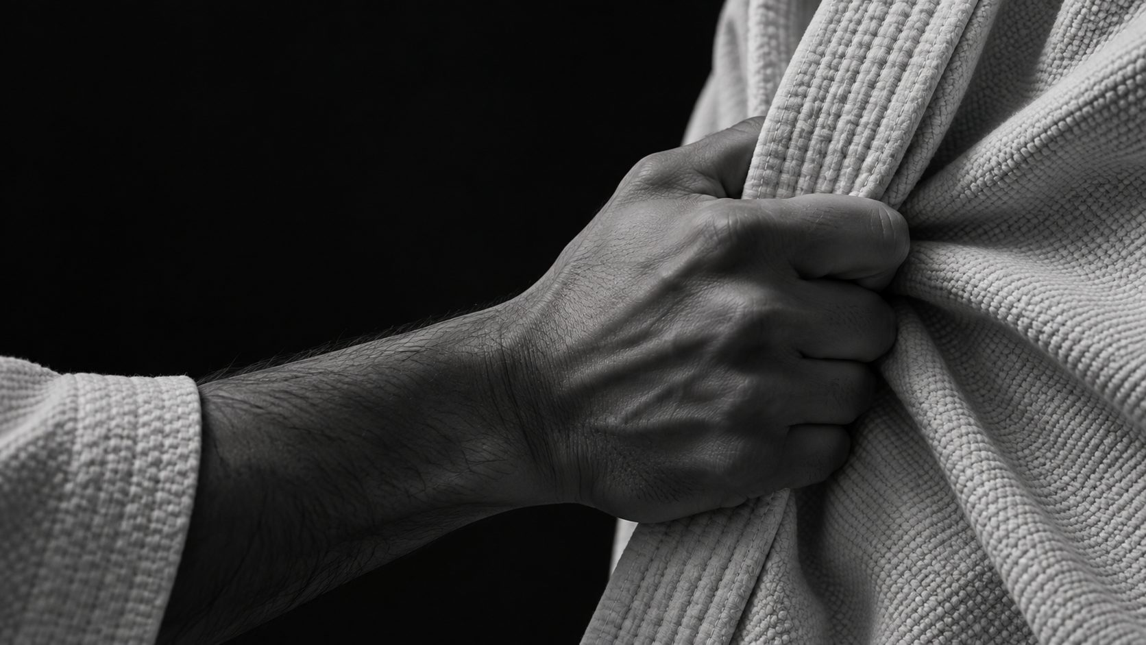 Detalle de una mano sujetando la solapa de un kimono